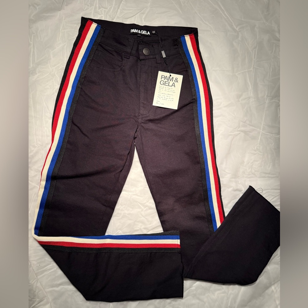 Pam & Gela Cropped Flare Black pants with Stripes